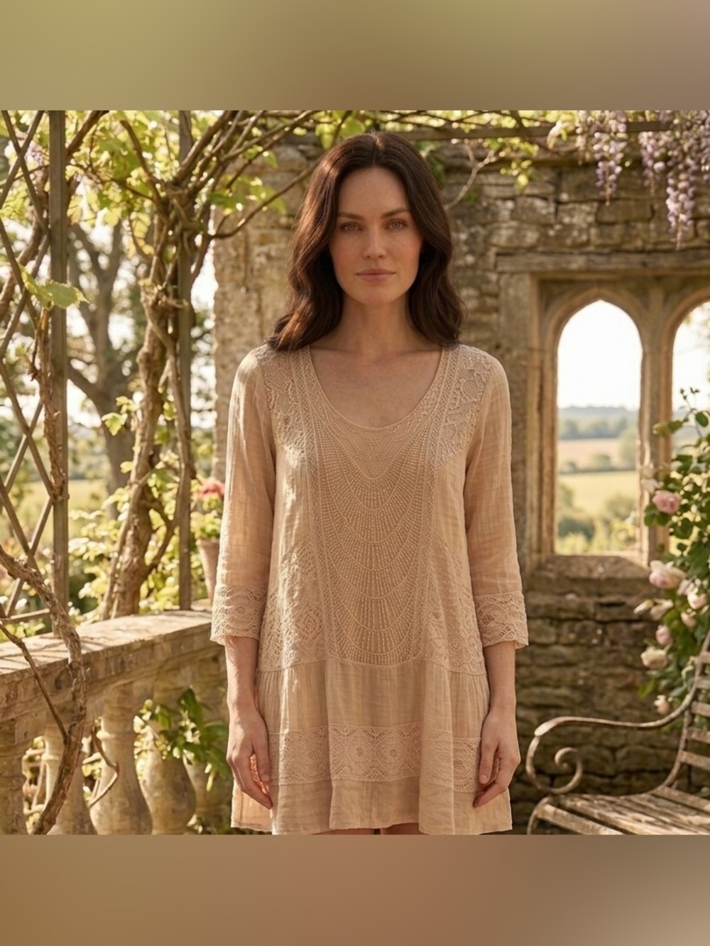 NWT Simply Couture Size L Vintage Inspired Boho Lace Tunic Top in Blush Pink